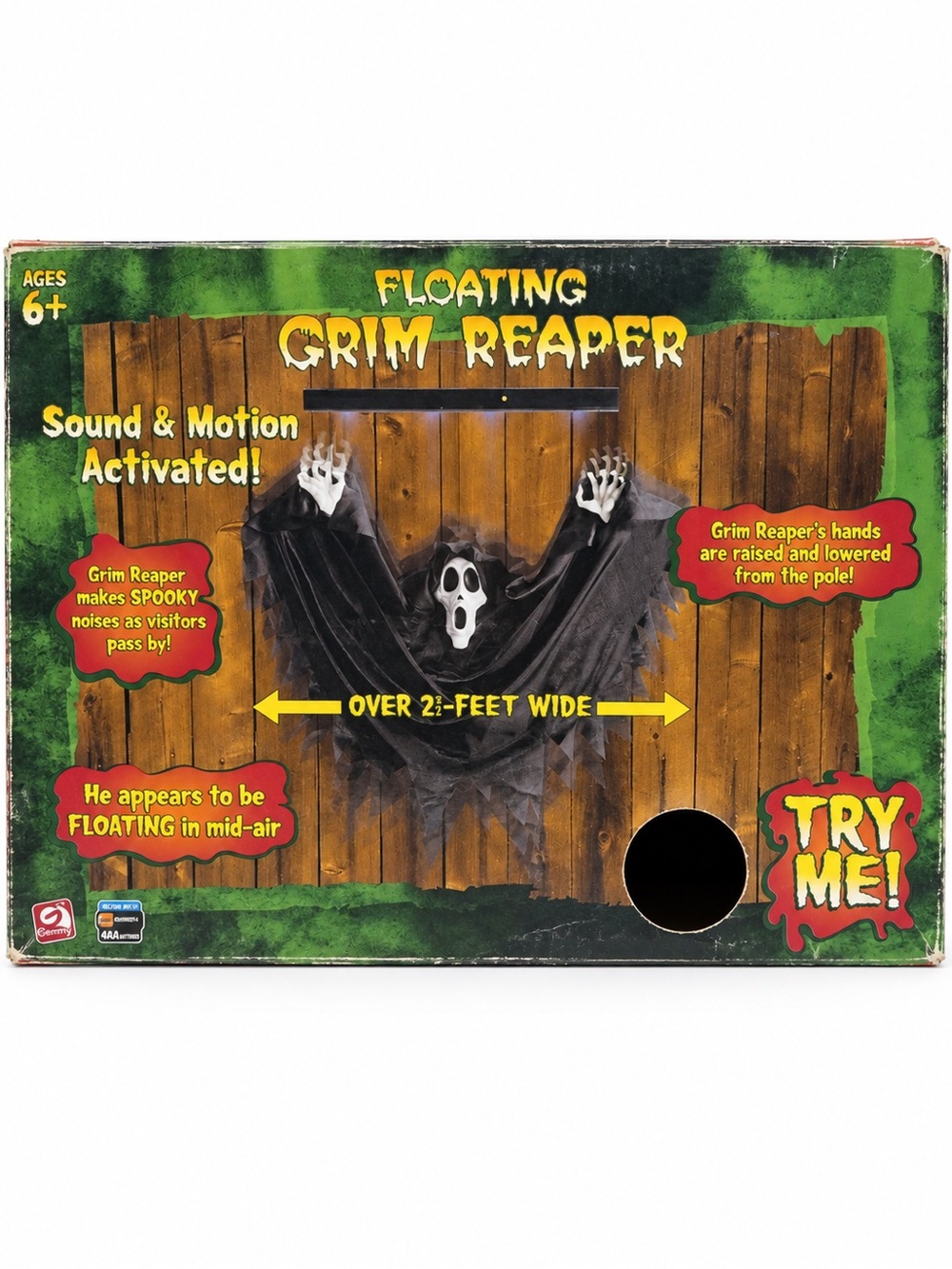 Vintage Gemmy Floating Grim Reaper Animated Halloween Prop Sound & Motion